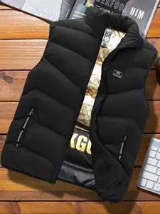 Men's Casual Zipper Pocket Warmer Vest, Thick Woven Fabric Stand Collar, Fitted Style for Autumn Winter Daily Wear, Gilet