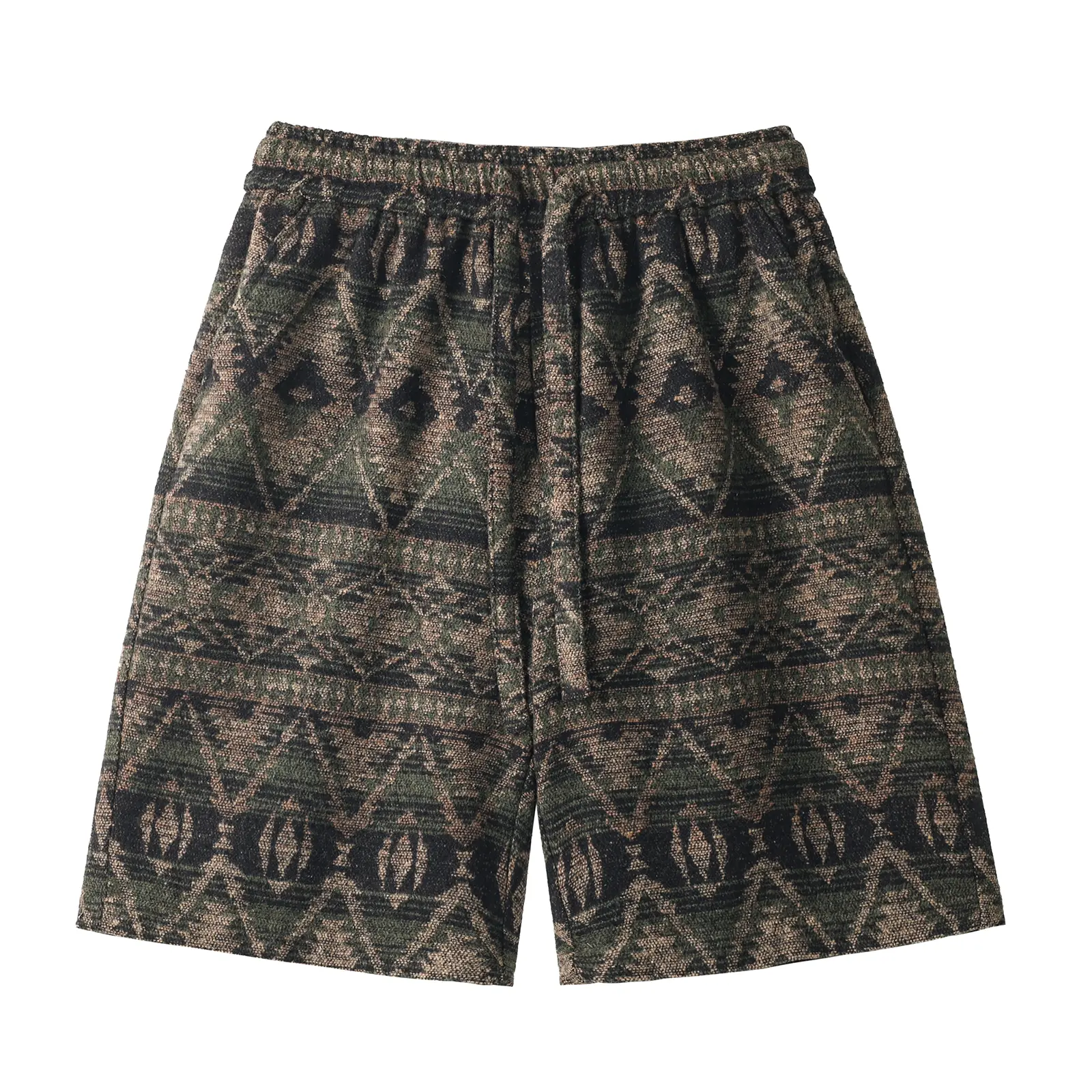 Gypsy Style Knit Shorts Men's Retro Ethnic Printed Knee High Five Pants Hippie Baggy Short Pants Straight Casual Shorts