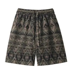 Gypsy Style Knit Shorts Men's Retro Ethnic Printed Knee High Five Pants Hippie Baggy Short Pants Straight Casual Shorts