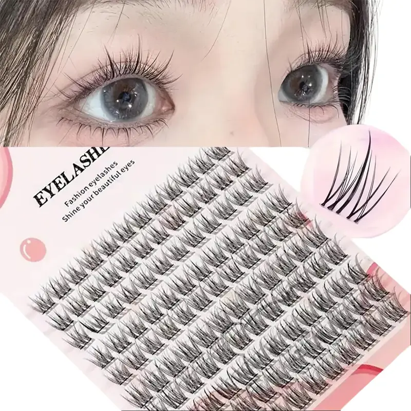 INMASIT C-Curl Clusters Lashes Kit - 0.07mm Ultra-Thin Feather-Like Fishtail Lashes, Solid Transparent Band, Upward Lifting, 13-15mm Volumized False Eyelashes, Mixed Style, DIY for Daily Makeup Beauty Cosmetic