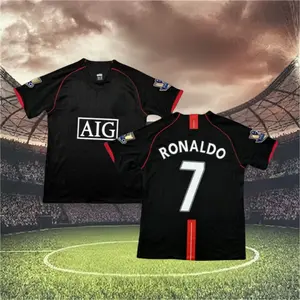 07 08 Away Retro Black No.7 Ronaldo Short Sleeve Soccer jerseys