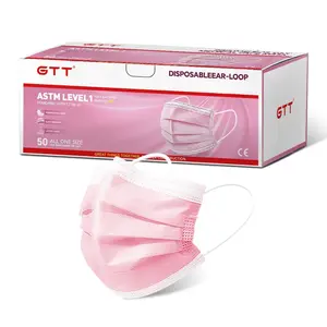 GTT Disposable 3 Ply Face Masks ASTM Level 1, 50PCS Per Box Breathable Latex-Free Earloop Disposable Medical Grade Mask for Daily Protection, Dust & Pollen Block,  Blue/Pink/White/Black