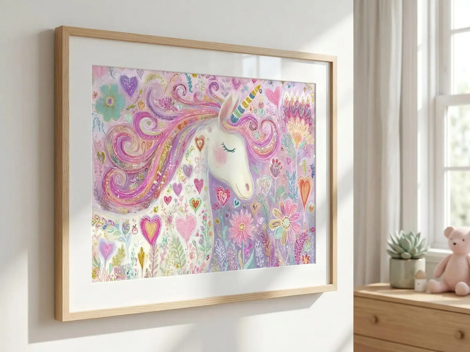Whimsical Unicorn Wall Art, Pastel Nursery Print, Fairy Girls Room Decor