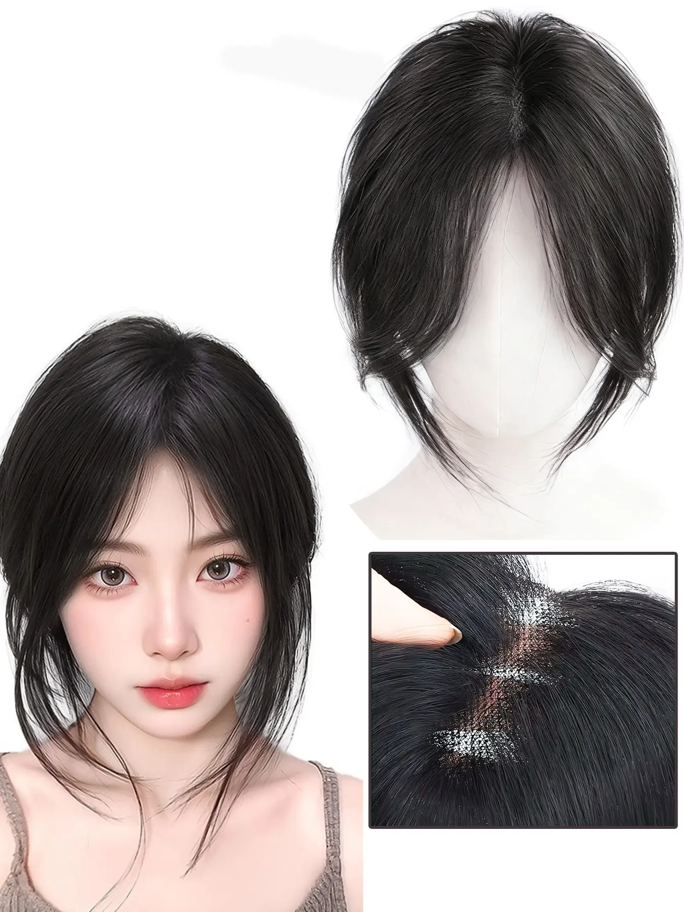 Women's Synthetic Bangs Hairpiece Clip-On Bangs Hair Extension, Clip On Hairpieces, Natural, Voluminous, Hairpiece Adds Hair Volume 3D Side-Swept Lift Reshapes Center-Parted Bangs Daily Hair Accessory Easy to Use