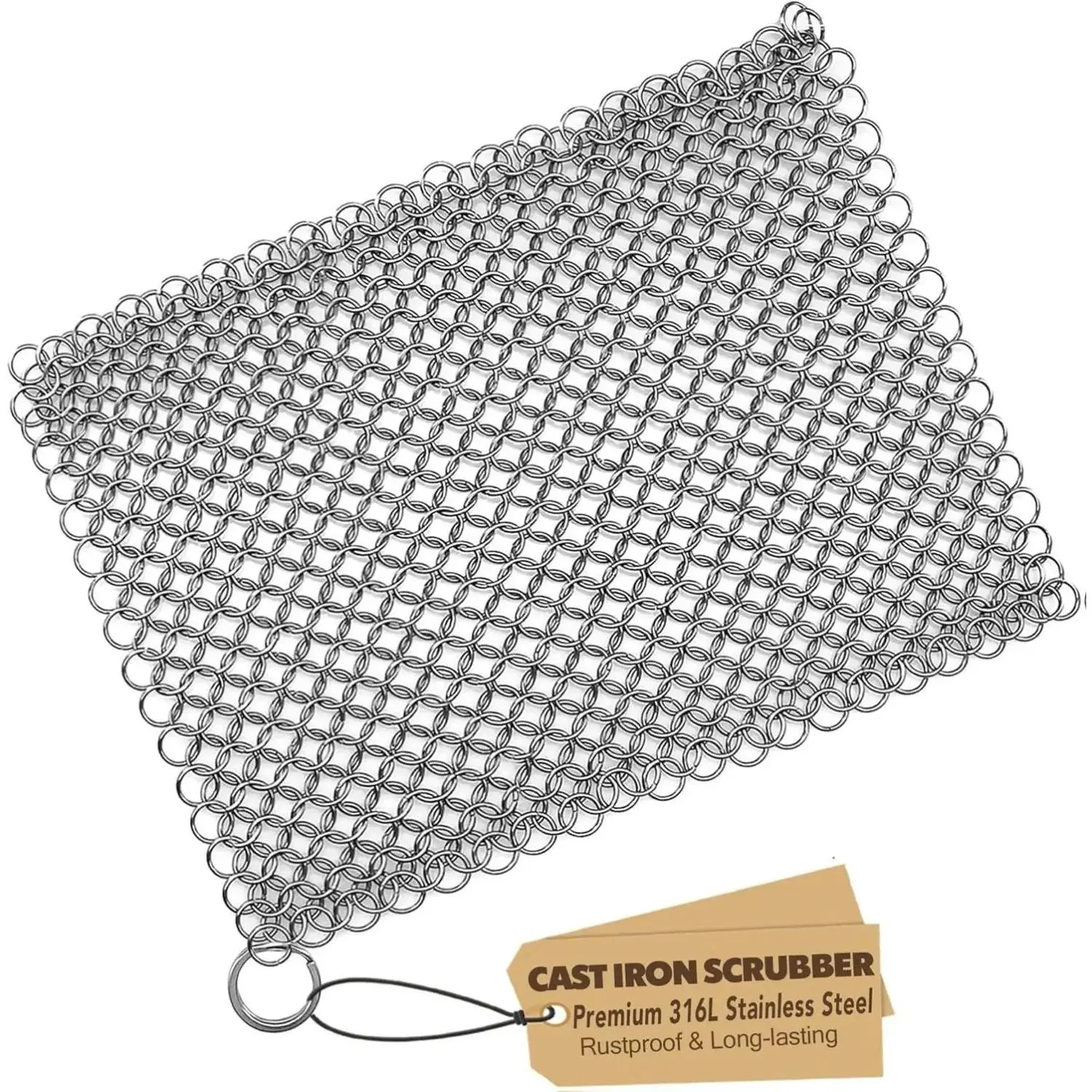 Stainless Steel Chainmail Cast Iron Scrubber Sponge, Rustproof Dishwasher Safe Kitchen Cleaner for Cast Iron Pans, Griddles & Grills