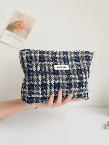 Checkerboard Pattern Makeup Bag, Portable Cosmetic Storage Bag, Zipper Makeup Organizer Pouch, Versatile Storage Bag for Travel, Office, Home, Makeup Brush Storage