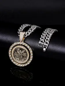 Men's Hip Hop Style 50 Pesos Pendant Chain, Luxurious Centenario Mexicano Design, Durable & Stylish Accessory for Everyday Wear