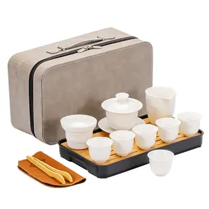 HaoHeShun 13-Piece Portable Chinese Gongfu Tea Set with Teapot Cups Tray for Home Outdoor Office Travel Tea Gift Set for Tea Lovers