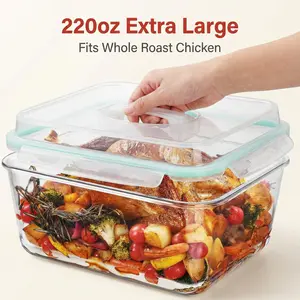 【New Arrival】Vtopmart 6.5L Extra Large Glass Food Storage Containers with Snap Airtight Lids for Roasting Turkey, Chicken, Baking Casserole, Fruits, Party, BPA Free, Oven Safe, Freezer, Dishwasher outdoorfun
