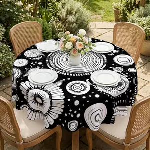 Grey and white circular Mandala pattern printed round tablecloth, simple and modern style, suitable for all seasons, reusable round tablecloth, suitable for living room, study, dining room scenes