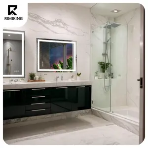 RIMIKING LED Wall Mirror, Horizontal/Vertical Mounting, Plug-In or Hardwired, Anti-Fog, Dimmable, Tempered Safety Glass