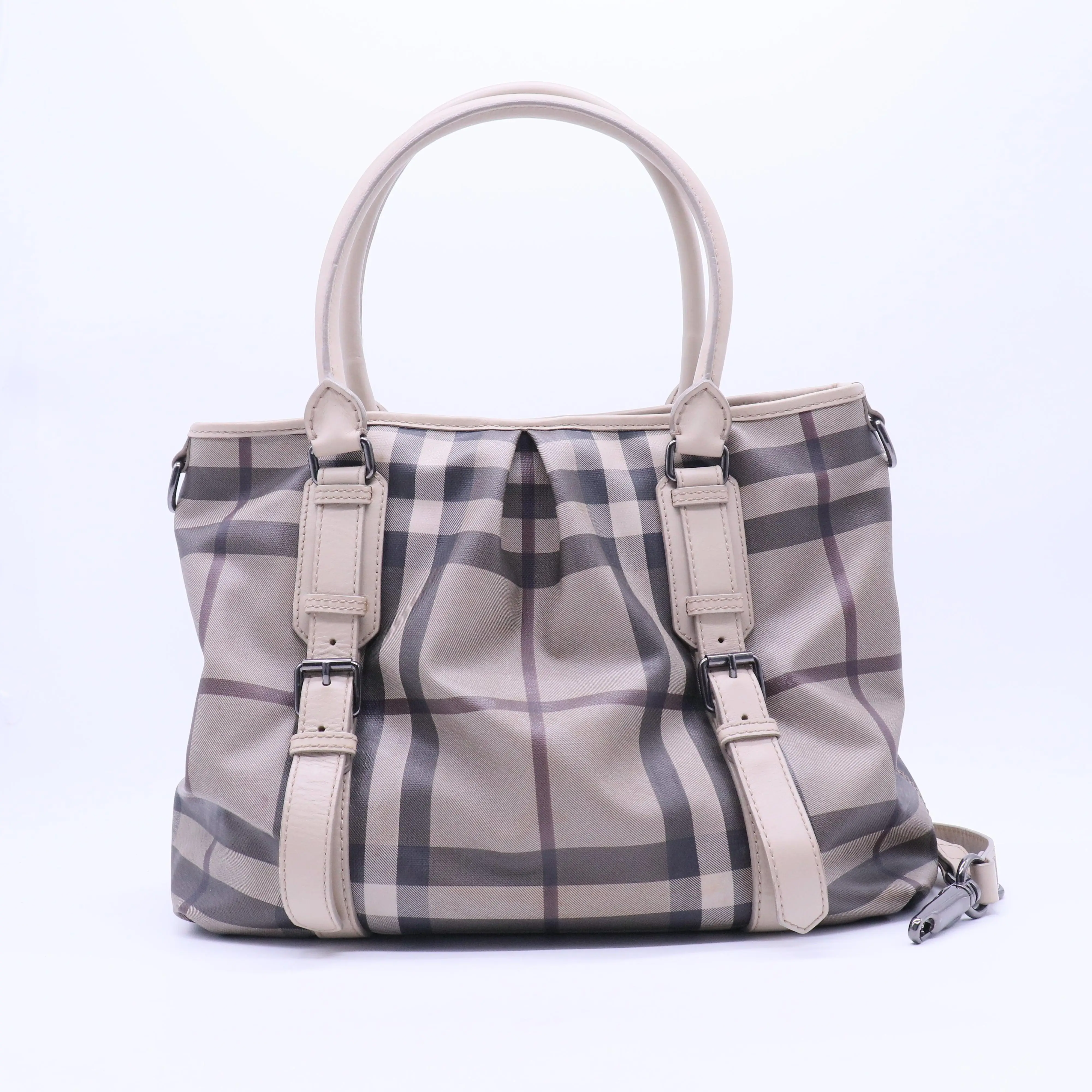 Pre-owned BURBERRY Canvas Shoulder Bags Smoked Check Small Northfield Tote Trench B21235
