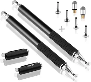 Universal Stylus,[2 in 1 Precision Series] Disc Stylus Touch Screen Pens for All Capacitive Touch Screens Cell Phones, Tablets, Laptops Bundle with 6 Replacement Tips - (2 Pcs, Black/Black)