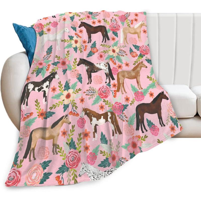 Horse Lovers Flannel Throw Blanket, Western Print, Soft Cozy Gift for Girls, Pink   Bedroom Couch   Holiday Travel Outdoor Decor, Birthday Present