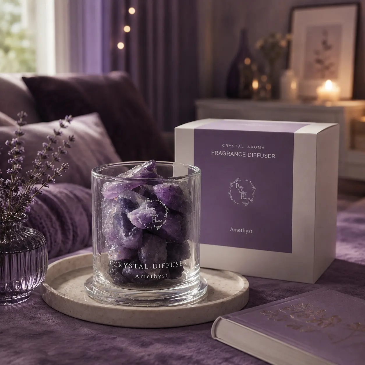 Crystal Healing Aromatherapy Set: Relieve Anxiety and Care for Body and Mind – Amethyst, Rose Quartz, Green Fluorite, Lava Rock – The Perfect Spiritual Gift for Women.