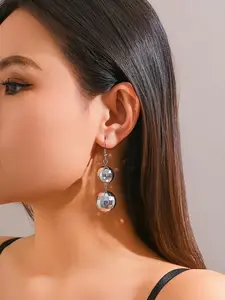 Disco Ball Beaded Tassel Drop Earrings For Women, Hip Hop Style, Exaggerated Party Fashion Accessories, Statement Dangle Jewelry For Female Party Wear, Trendy Jewelry