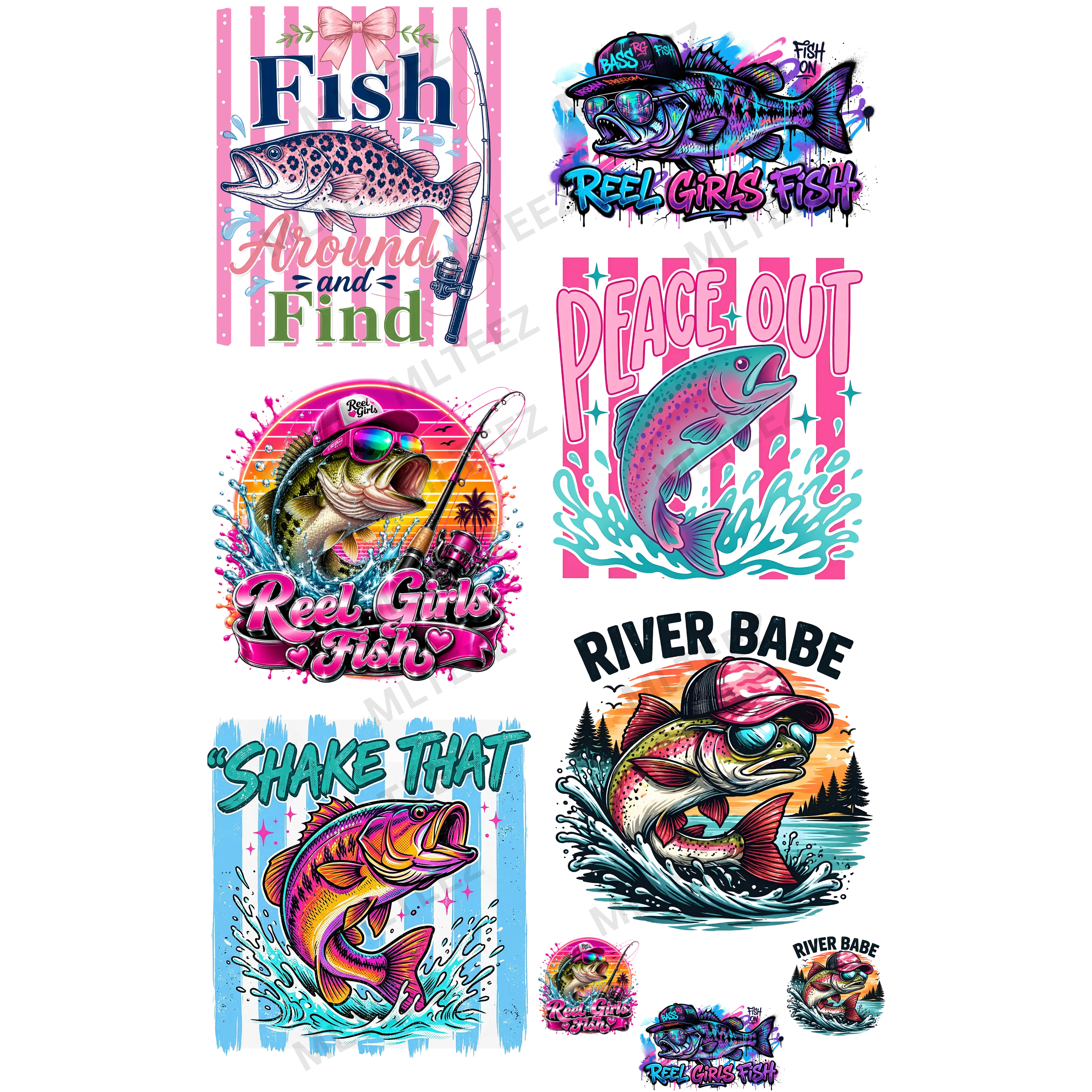 FISH AROUND AND FIND OUT (1) PREMADE GANGSHEET - 22X36 DTF TRANSFERS - DIRECT TO FILM