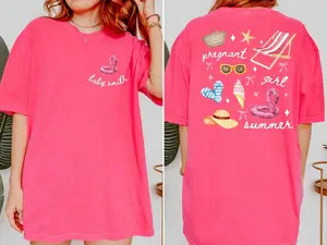 Comfort Colors® Pregnant Girl Summer Shirt Beach Pregnancy Announcement Shirt Tropical Pregnancy Reveal Tee New Mom Shirt Custom Maternity