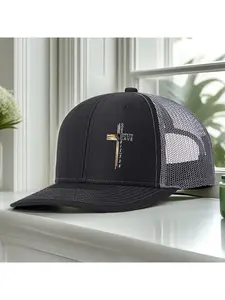 Outdoor Sports Adjustable Letter Cross Print - Mesh Breathable Design Baseball Cap, Unisex, Suitable for Outdoor Fishing Sun Hat, Adjustable Stylish Hat