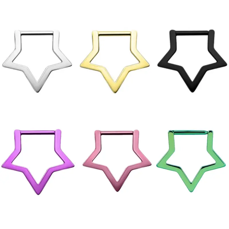 Oufer 14G/16G Implant Grade Titanium Star Clicker Septum Ring - Hypoallergenic & Durable Fashion Body Jewelry in Gold Silver Black