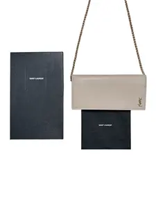 Pre-owned Yves Saint Laurent leather Small Leather Goods YSL Ivory Wallet with Box and Dustbag