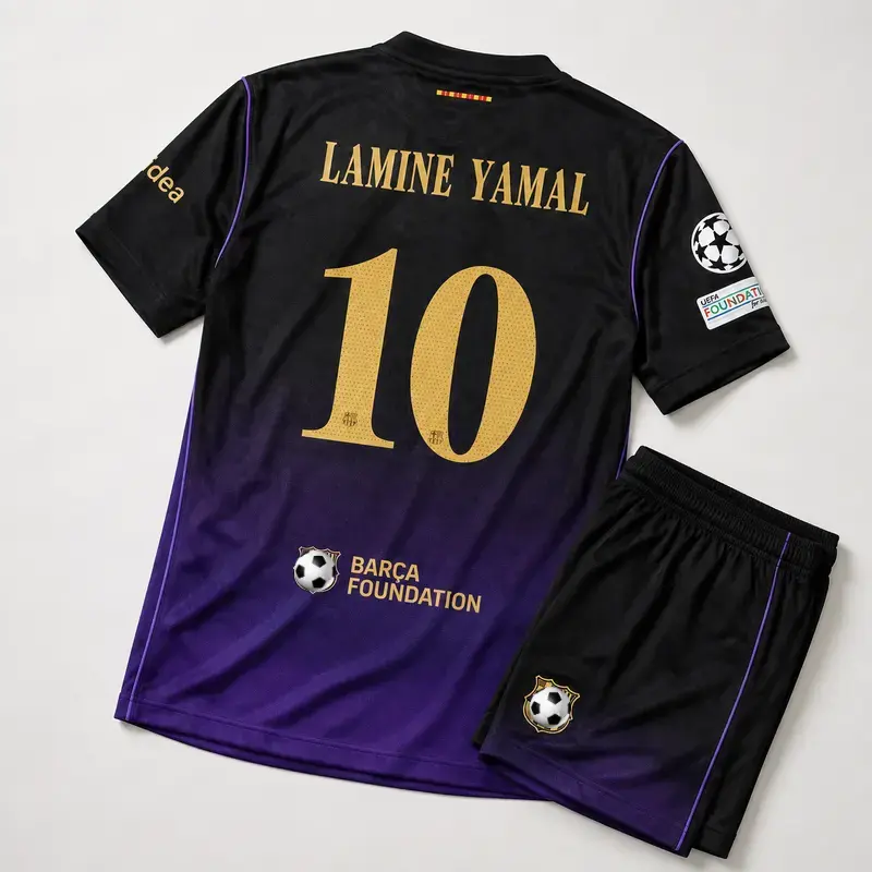 Black Purple Soccer Jersey Set, Short Sleeve Football Shirt with Matching Shorts, Lightweight Breathable Sportswear, Unisex Game Day Outfit