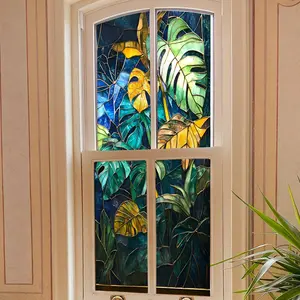 Tropical Leaf Pattern Static Cling Window Sticker, 1 Sheet Double Sided Window Decal, Decorative Sticker for Home Living Room Bedroom, Ornaments