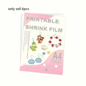 6 white/semi transparent printable heat shrink sheets. A4 size, suitable for DIY crafts, keychains, jewelry, and gifts - durable, lightweight, and versatile.