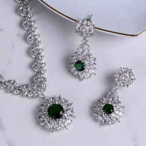 Gold & Rhodium Plated Bridal Jewelry Set for Women – Necklace and Earrings with Cubic Zirconia | Holiday Gift for Her | Wedding, Party & Christmas Jewelry