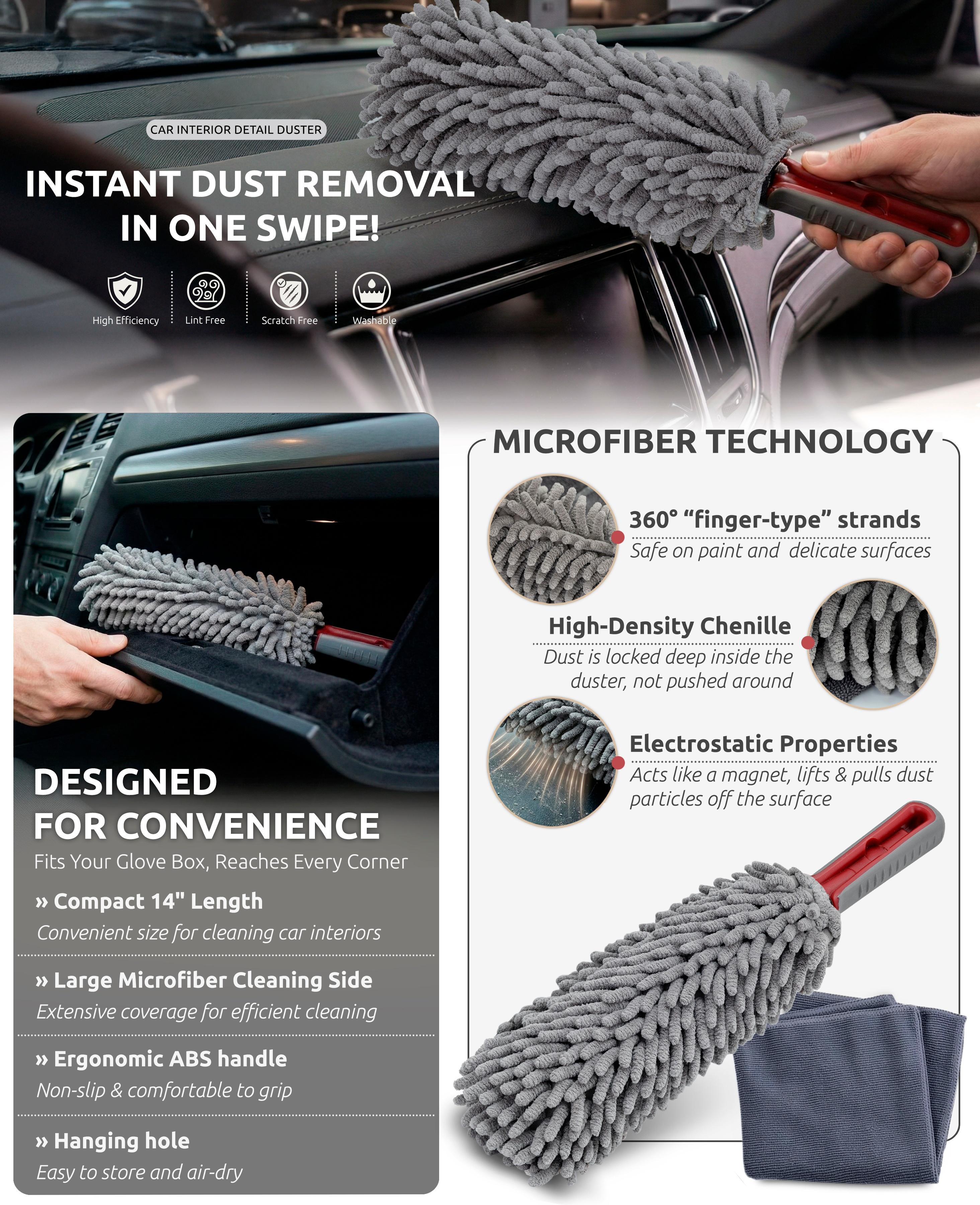 Car Interior Duster 360° Microfiber with Comfort Handle & Towel