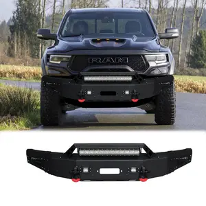 TIOYAR Steel Front Bumper Black Texture for 2019-2024 Dodge RAM 1500 and 2019-2024 1500 Rebels (Not fit Classic Models) with Winch Plate LED Lights 2 x D-Rings Off-Road Performance