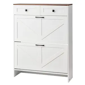 VEVOR Shoe Cabinet with 2 Flip Drawers, Summervibes,Summervibes, Farmhouse Shoes Storage Cabinet with 2 Drawers and Anti-Tipping Device, Freestanding Shoe Organizer Ideal for Entryway, Hallway, Bedroom, Living Room, White