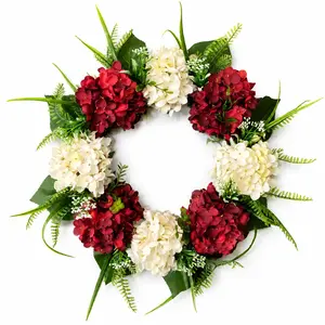 Artificial Hydrangea Wreath for Front Door, and Floral Wreath with Leaves, Spring Summer Farmhouse Wall Hanging Decor