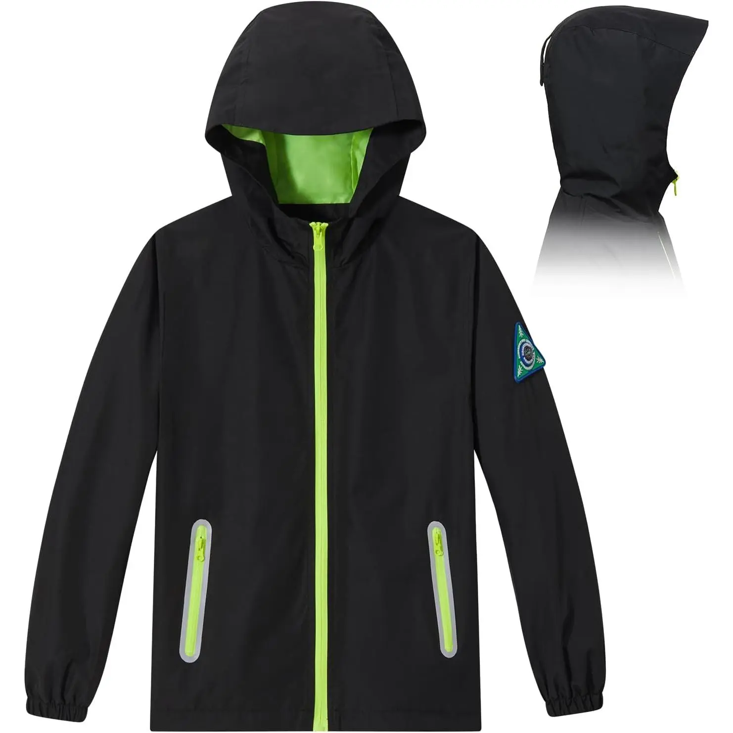Kids Rain Jacket with Air Vents Mesh Lined, Hooded Raincoats with Extended Brim for Boys, Girls