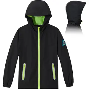 Kids Rain Jacket with Air Vents Mesh Lined, Hooded Raincoats with Extended Brim for Boys, Girls