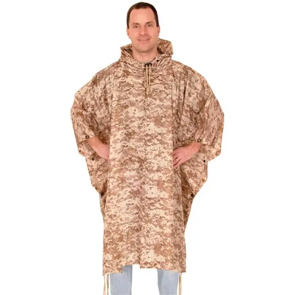 212 MAIN Digital Camo Rip-Stop Poncho Coat, Waterproof PU-Coated, 57x88 in, Built-in Drawstring Hood, Stuff Bag Included for Outdoor Fishing, Sports (Large Size), Rip-Stop Coat