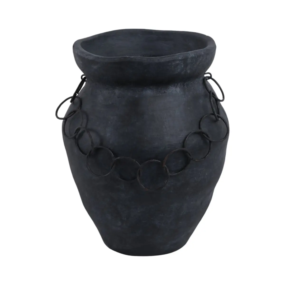 212 MAIN Large Rustic Modern Ceramic Vase - 12in x 10in Black Pottery Body with Chain, Home Decor Accent for Home Supplies