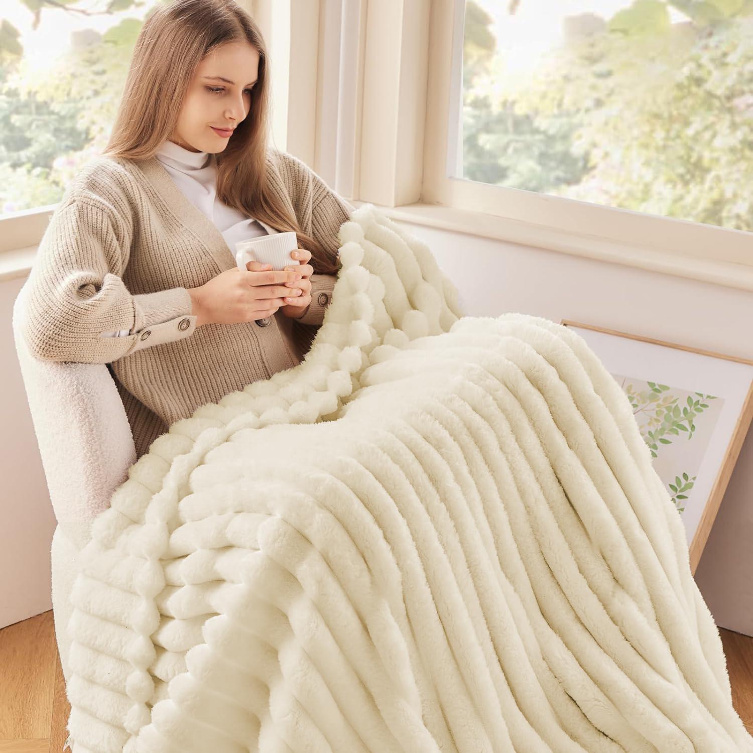 Fleece Throw Blanket for Couch Sofa or Bed Super Soft Throw Blanket Premium Silky Flannel Fleece 3D Ribbed Jacquard Lightweight Bed Blanket All Season Use,back to school,back to school shopping,home decor