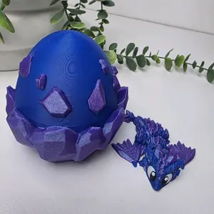 3D Printed Crystal Dragon and Egg Set Blue Design with Decorative Accents for Collectibles and Home Decor