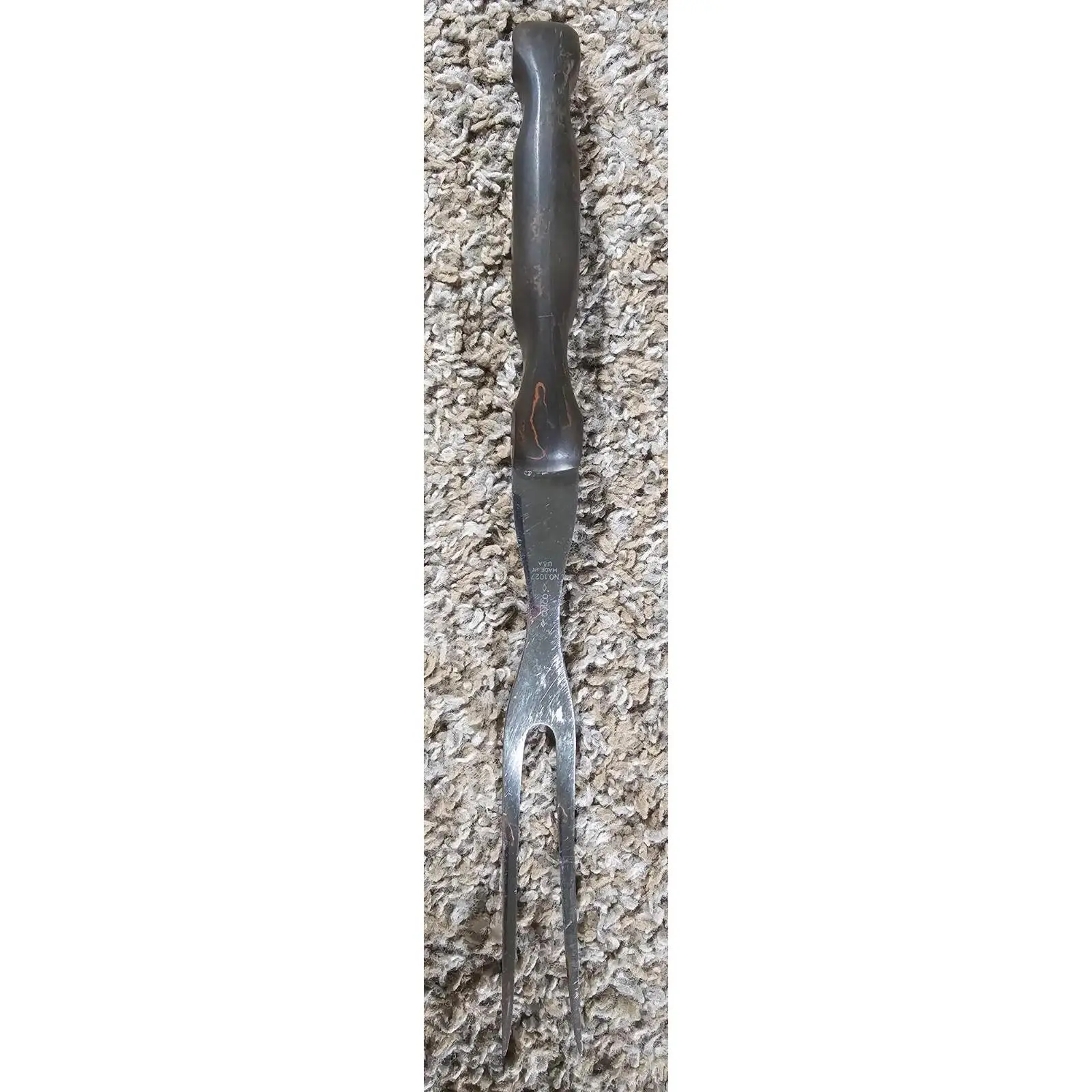 Vintage CUTCO 1027 Brown Orange Swirl Handle Carving Serving Fork