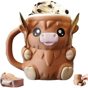 Highland Cow Ice Pint Holder,Ice Cream Pint Sleeves Cover with Handle,Cute Animal Ices Creams Cooler Container Leak Proof Popsicle Cozy Beer Can Cup, Highland Cow Lover Gifts (LIGHT BROWN)