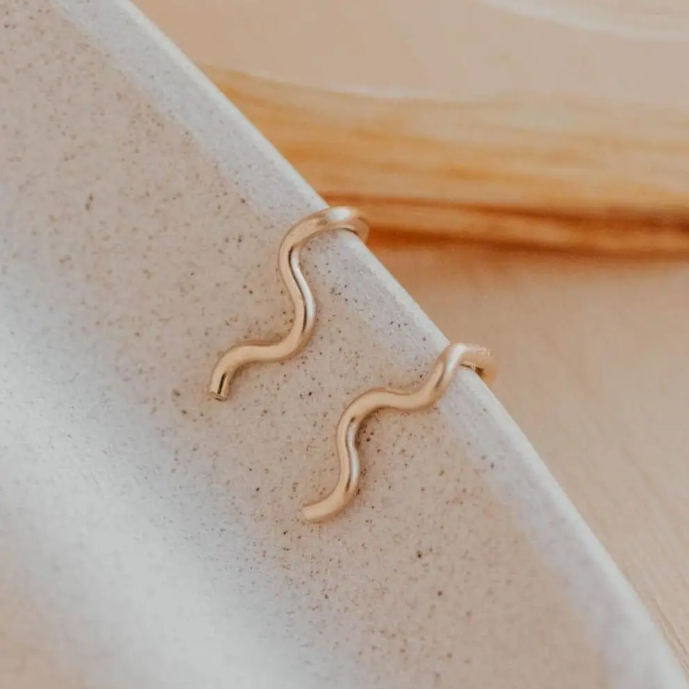 Tiny Wave Ear Climbers by Hello Adorn - Lightweight Design - Backless - Flatback...