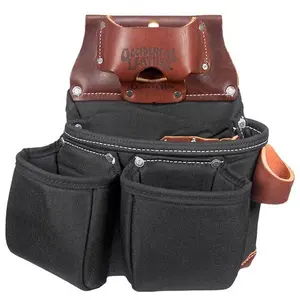 B8018DB Occidental Leather B8018DB OxyLights 3 Pouch Tool Bag with Tape Holder Black Canvas & Brown Leather Tool Belt