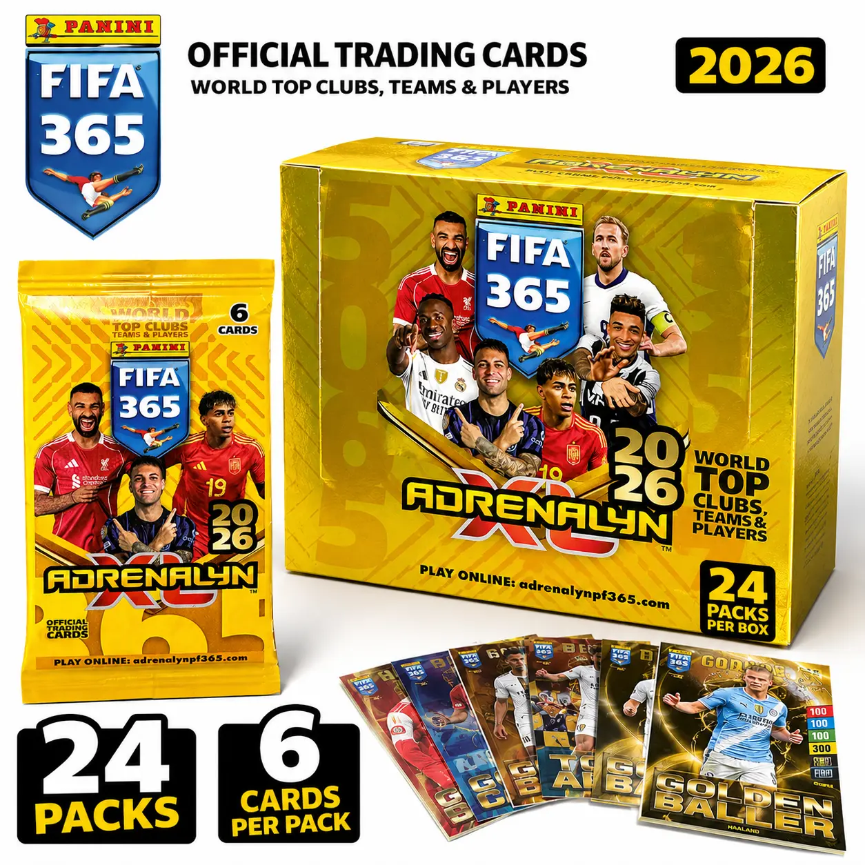 Official Panini FIFA 365 Adrenalyn XL TradingCards - Collect & Battle Soccer Card Game, 24Packs, 6 Cards per Pack, Chance to Pull High-Value Collectible Gold and Magician Cards withPowerful Battle Stats
