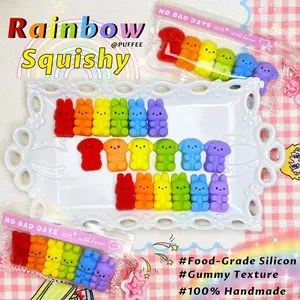 Rainbow Bunny Puppy Food-grade Silicone Taba Squishy, Handmade Creamy Soft Stress Relief Squeeze Toy, Christmas Easter Gift