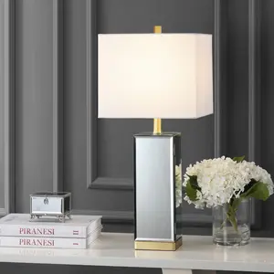 JONATHAN Y Lila Mirror/Iron Hidden Jewelry Box Mirrored Column LED Table Lamp , for bedroom, living room, foyer, hallways, dining room, dorms