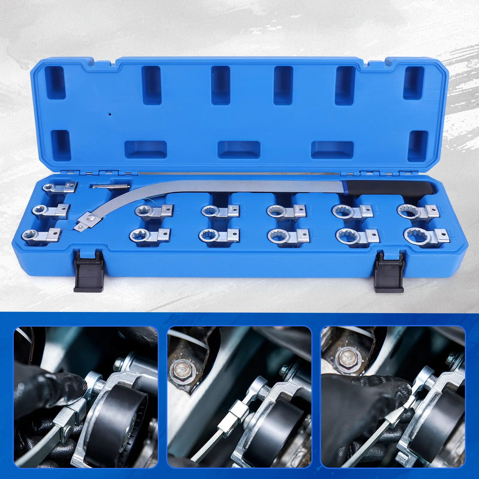 15PCS Serpentine Belt Tension Pulley Wrench Set Engine Timing Belt Tensioning Screw Remover Auxiliary Belt Tensioner Pulley Wrench Set Belt Tension Tensioning Adjuster Lever Tool Fit for Most Vehicles