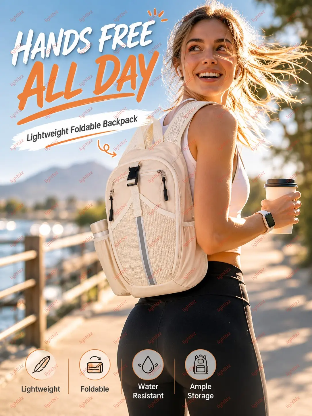 Lightbiz 15L Lightweight Packable Hiking Backpack - Water-Resistant Unisex Foldable Pack with Adjustable Strap, Hydration-Ready Rucksack for Hiking, Running/Bike, Camping Gear & Backpack Accessories