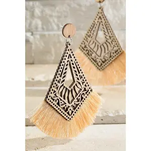 Dazzling Fine Thread Tassel Wood Dangle Drop Earrings