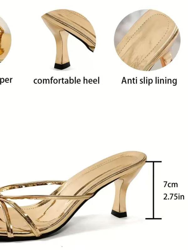 New Shiny Square Toe High Heel Sandals, Women's Fashion Thin Strap Mules, Party Evening Street Style, Wedding, 8 Colors Available
